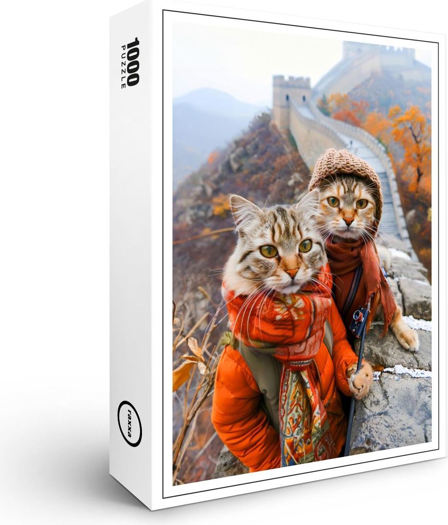raxxa Premium-Puzzle "Adventurous Cats on the Great Wall", 1000 Teile