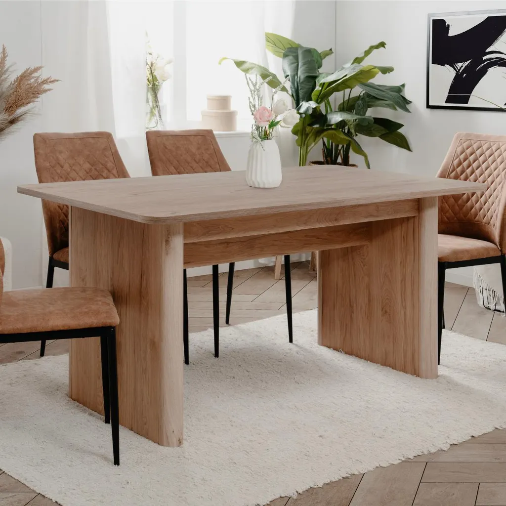 Grande table de repas extensible bois et effet pierre travertin 200cm - 2