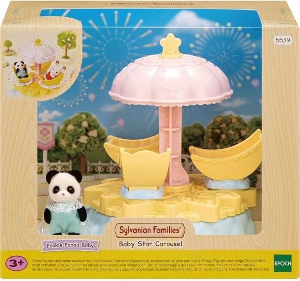 Sylvanian Families Miniaturfiguren, Sternenkarussell mit Baby Panda, Spielzeug für Kinder ab 4 Jahren