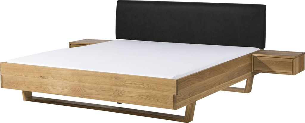 MASSIVMOEBEL24 Bett mit Nachttischen Fichte 180x200x85 natur gebeizt / geölt, Kopfteil anthrazit FICHTELBERG #47