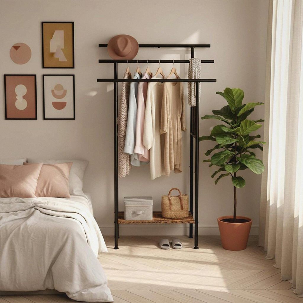 Handtuchständer, Handtuchhalter Freistehend für Badezimmer mit 3 stangen, 1 offene Ablage, für Handtücher Badetücher Kleidung, platzsparend, I...