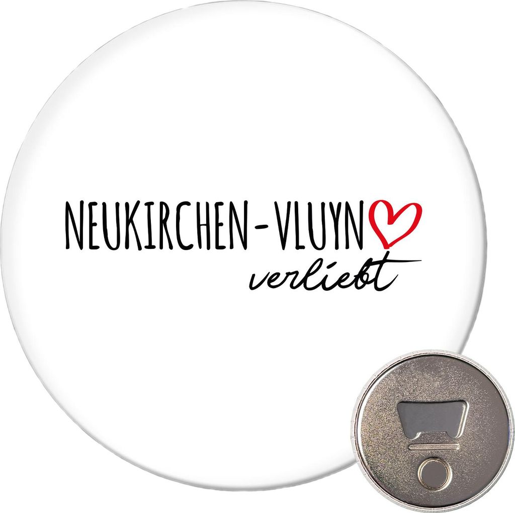Huuraa Magnet Neukirchen-Vluyn verliebt 59mm Kühlschrankmagnet rund Flaschenöffner Geschenkidee