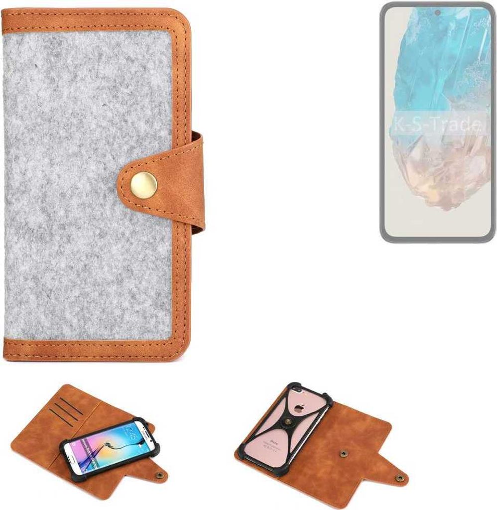 K-S-Trade Handyhülle kompatibel mit Samsung Galaxy M35 5G Schutzhülle Filz-Hülle Kunst-Leder hellgrau braun (1x)