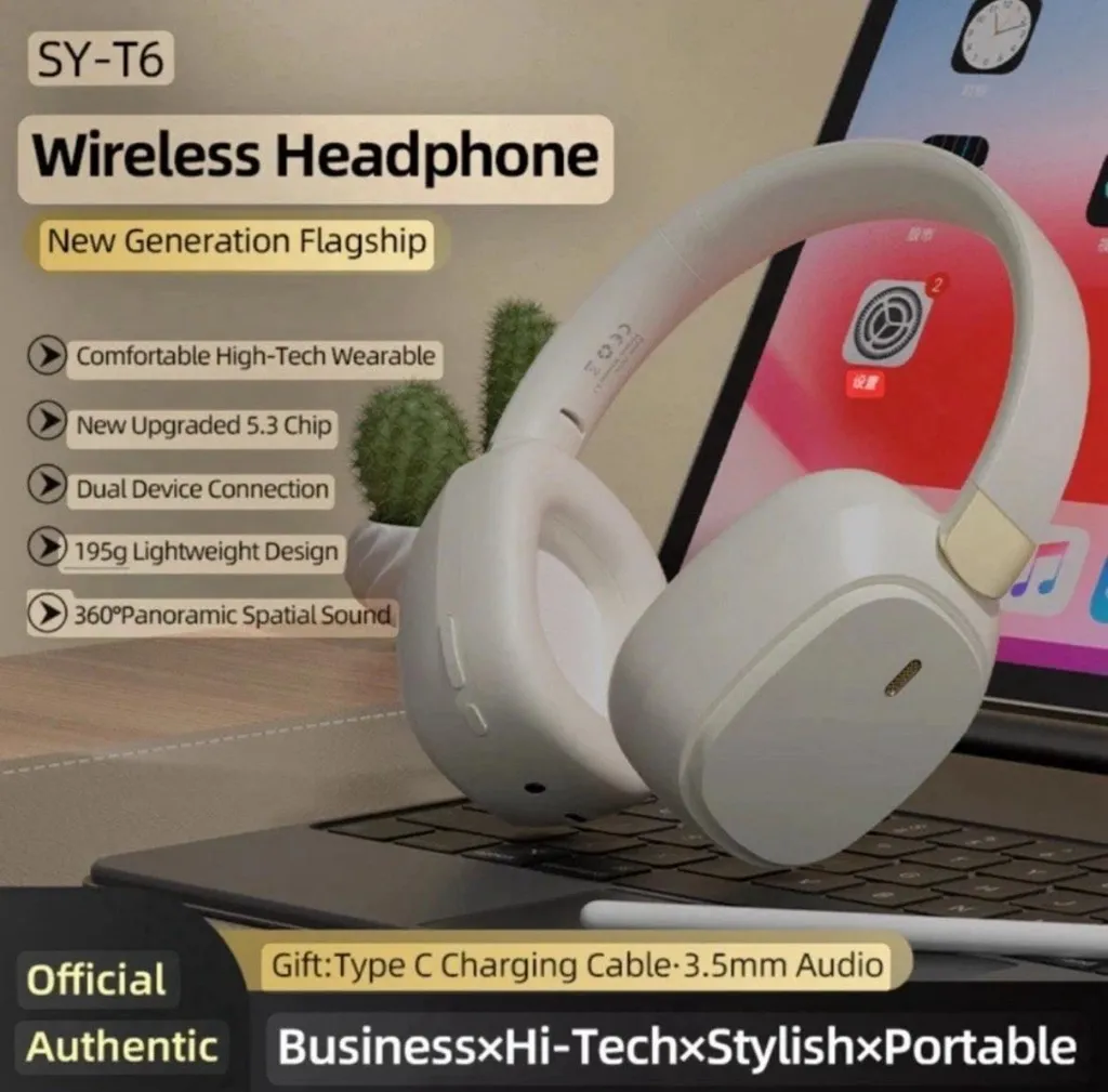 Casque Bluetooth pliable beige SY-T6 avec microphone intégré et stéréo - 4