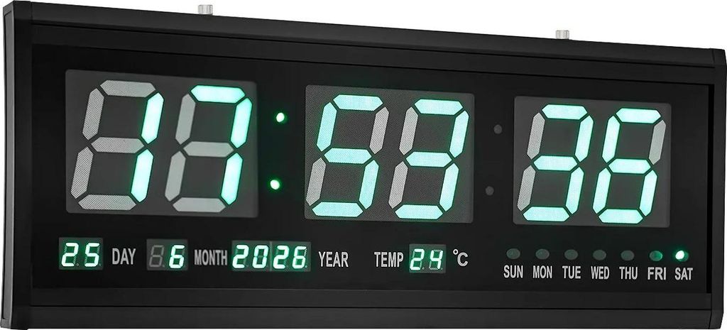 LED Wanduhr - Digitaler Wecker - Maße 48×19×3 cm - Datum & Temperatur - Große LED-Anzeige - Aluminium & Glas - Schwarz
