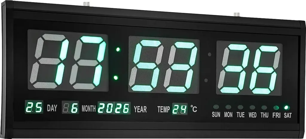 Orologio da parete a LED - Sveglia digitale - Dimensioni 48×19×3 cm - Data e temperatura - Ampio display a LED - Alluminio e vetro - Nero