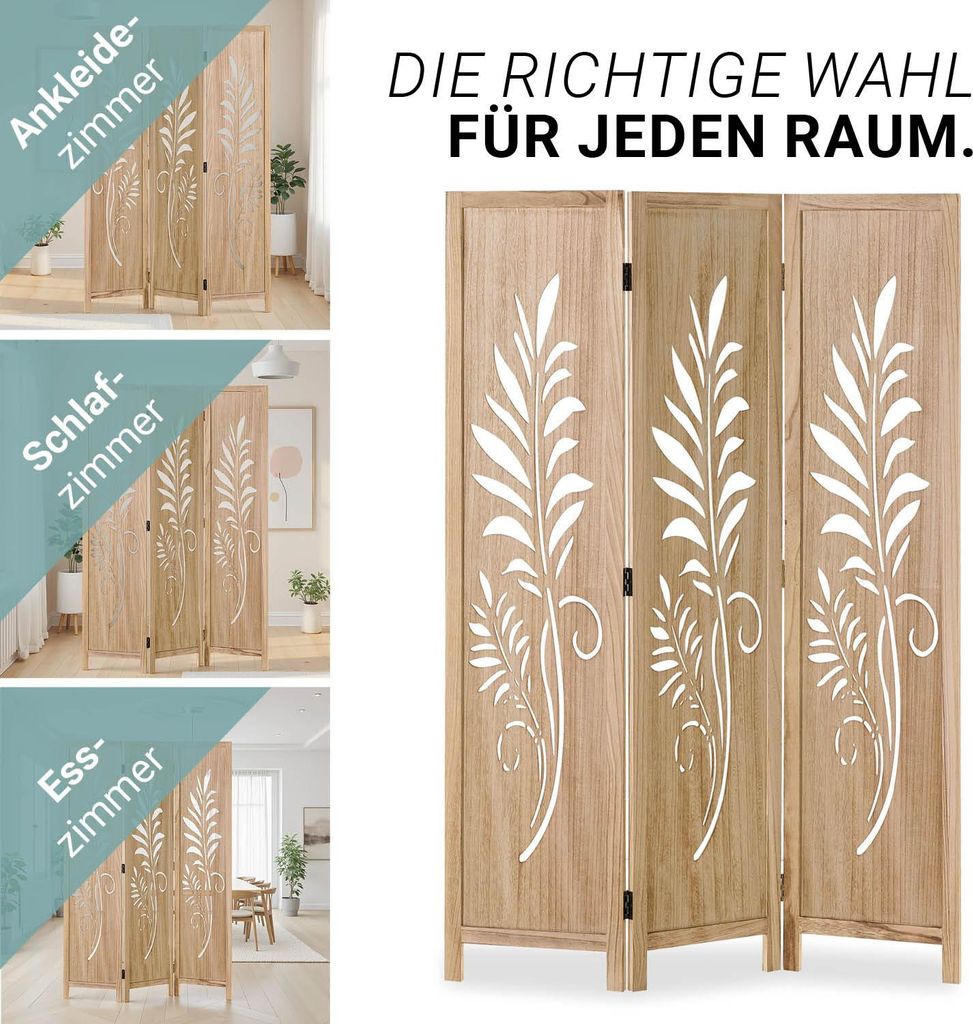 Homestyle4u Paravent Raumteiler 3 teilig Holz Trennwand Produktbild 
