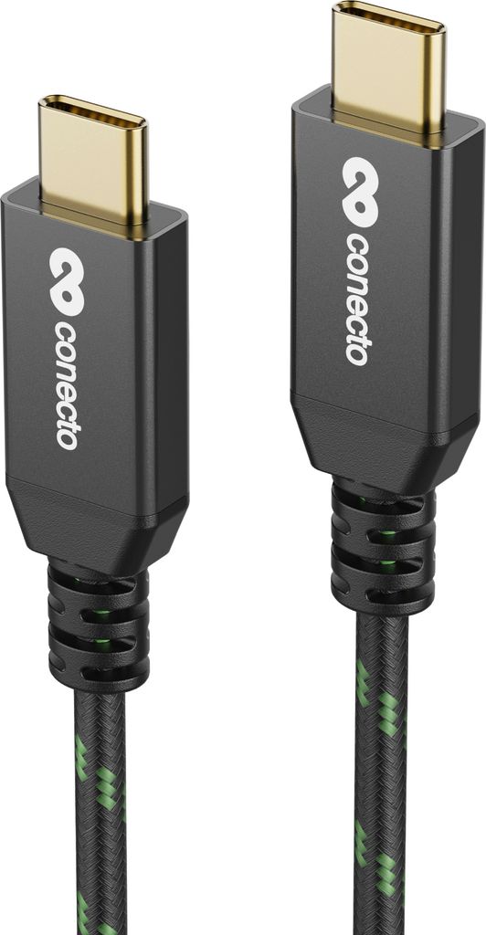conecto USB-C auf USB-C Lade-Kabel USB 2.0 Schnellladefunktion vergoldete Stecker E-Marker 480MB/s 5A/100W Aluminium Gehäuse Nylon Mantel schwarz/...