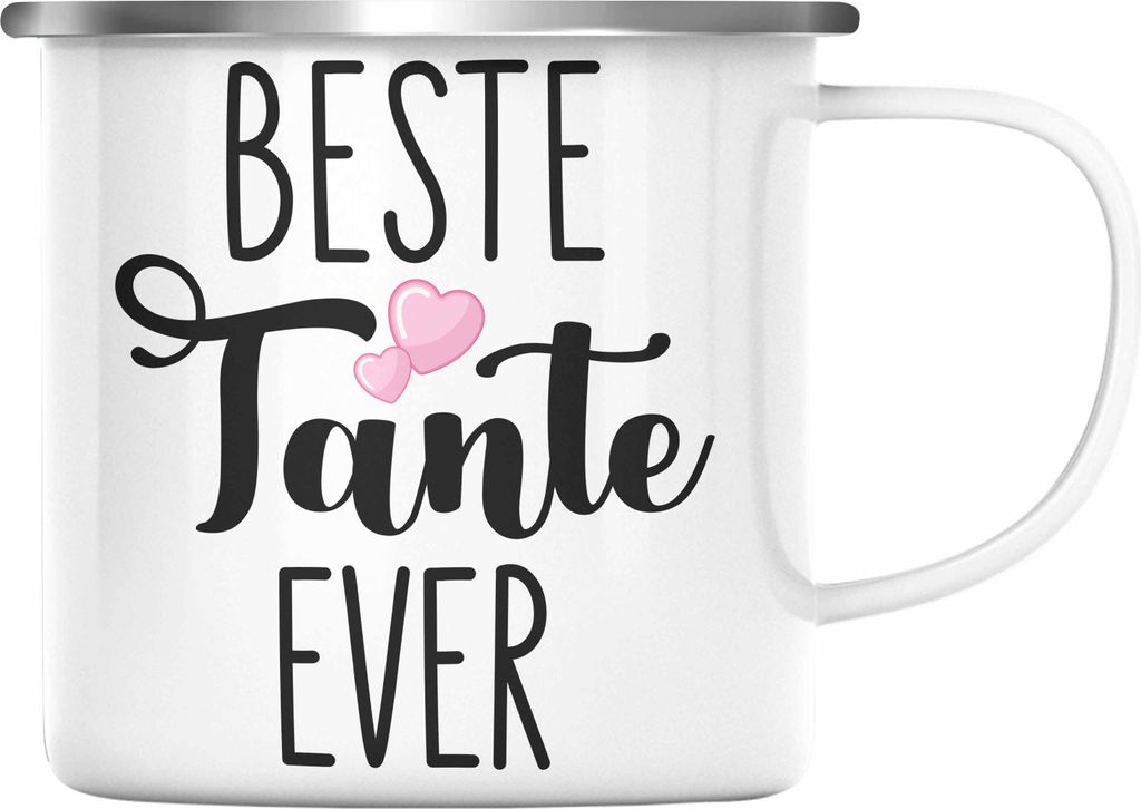 Trendation - Beste Tante Ever Emaille Tasse Geschenk Geburtstag Weihnachten Lustig Geschenkideen von Nichte (Silber)