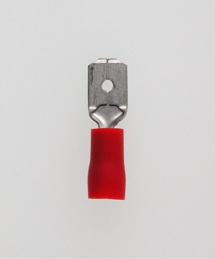 Flachstecker, Steckgröße 6,3 x 0,8mm isoliert, mit Isolationscrimp, ohne Rastzunge Querschnitt 0,5mm² - 1,5mm² rot - 1