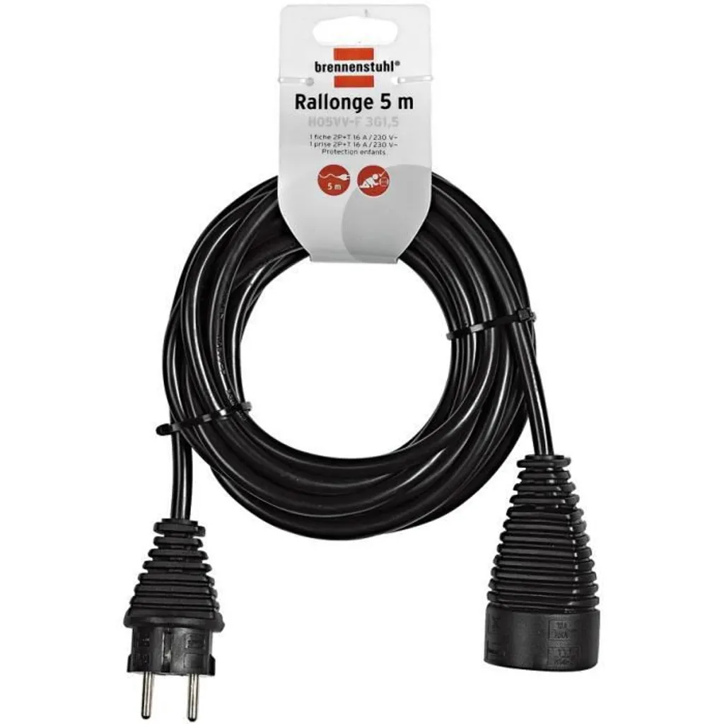 Rallonge 5m flexible de haute qualité avec gaine renforcée et prise 2P+T