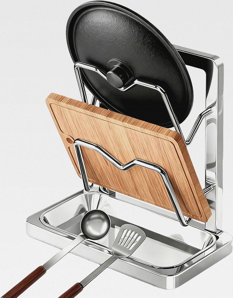 Topfdeckelhalter,Vertikaler Löffel Und Pfannenwender Halter - mit abnehmbarer Tropfschale Topfdeckel Aufbewahrungsgestell,Zur Aufbewahrung Und Tro...