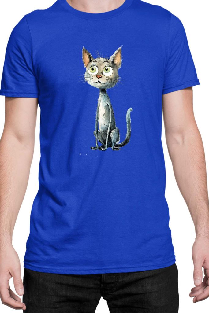 Herren T-Shirt Funny Cats Breeds European Shorthair Cat, Man 2XL / Blau
