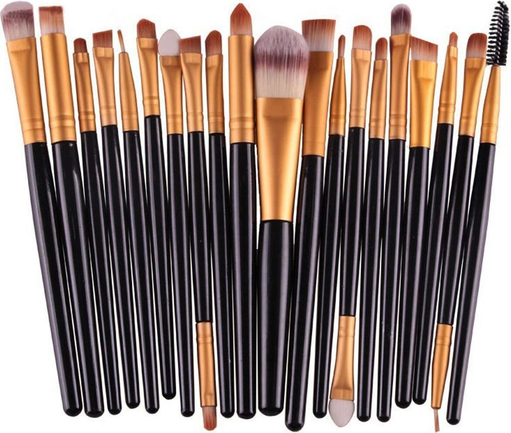 20 Stück Professionelle Make-up Pinsel Foundation Lidschatten Set Holz Griff + Nylon Haar Gold / Schwarz