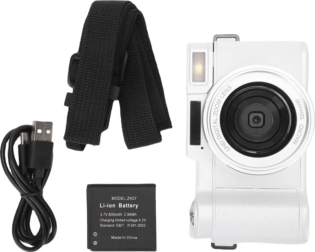 Appareil Photo Numérique Compact 5K 64MP Blanc avec Écran Rabattable
