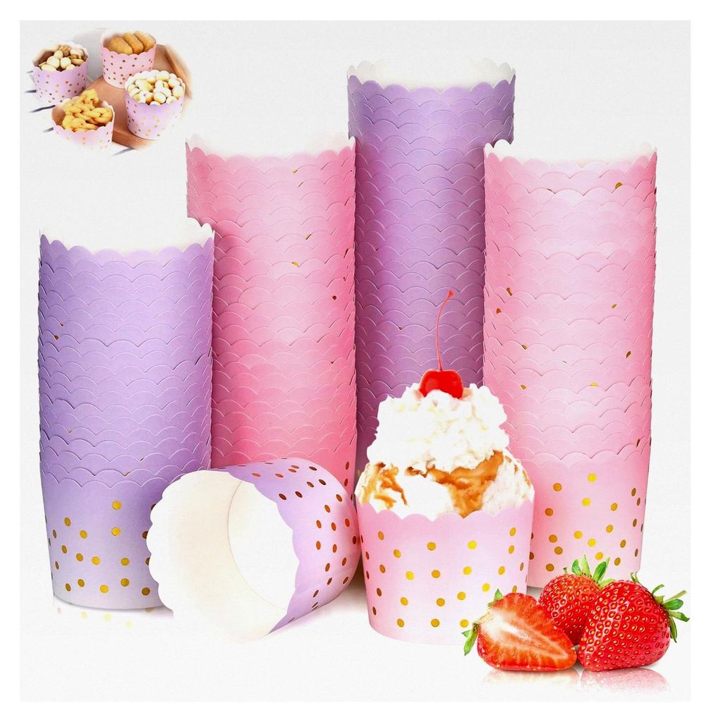 100 Stück Muffinförmchen aus Papier, 70 x 55 mm, Cupcake Förmchen mit elegantem Muster, hitzebeständige Mini Muffins Papierförmchen, Eisbecher...