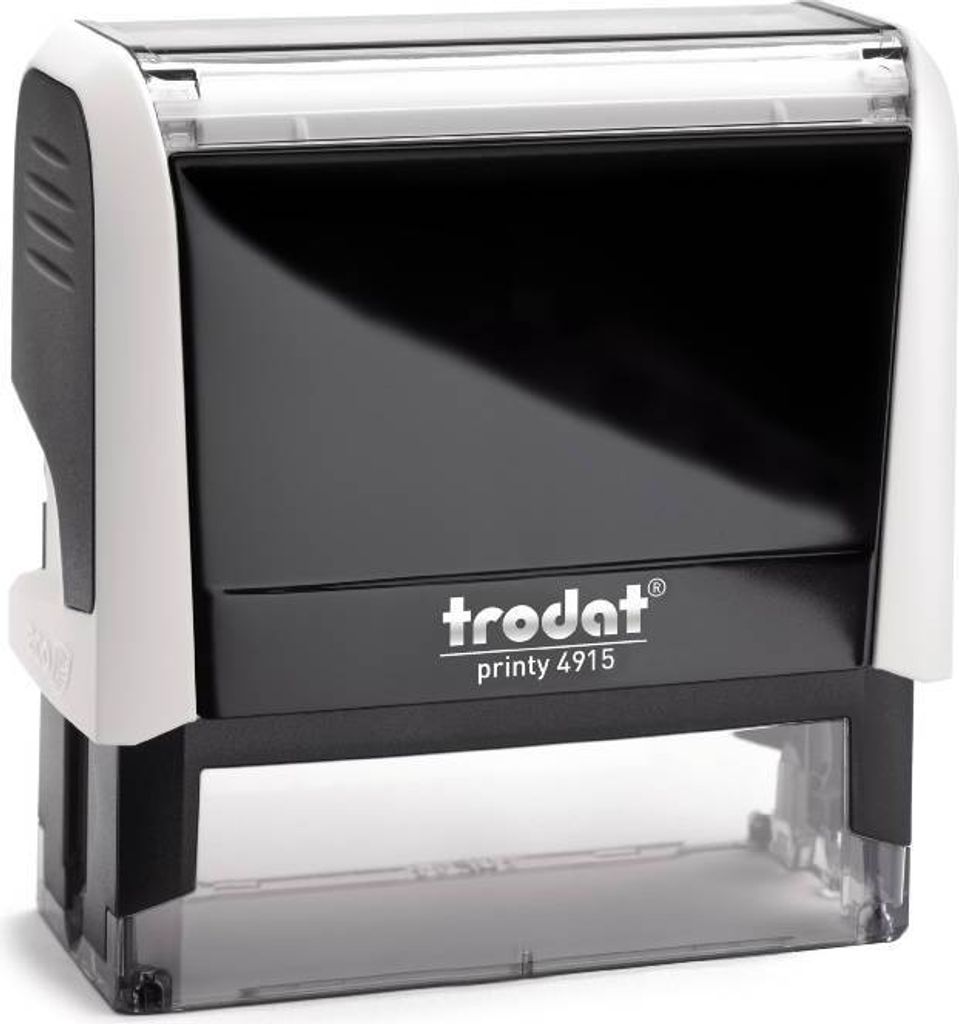 Trodat PRINTY 4915, max. 7zeilig, 70X25 mm, Gehäuse weiss, individuelle Stempelplatte mit Ihrem Wunschtext, Stempelkissen schwarz