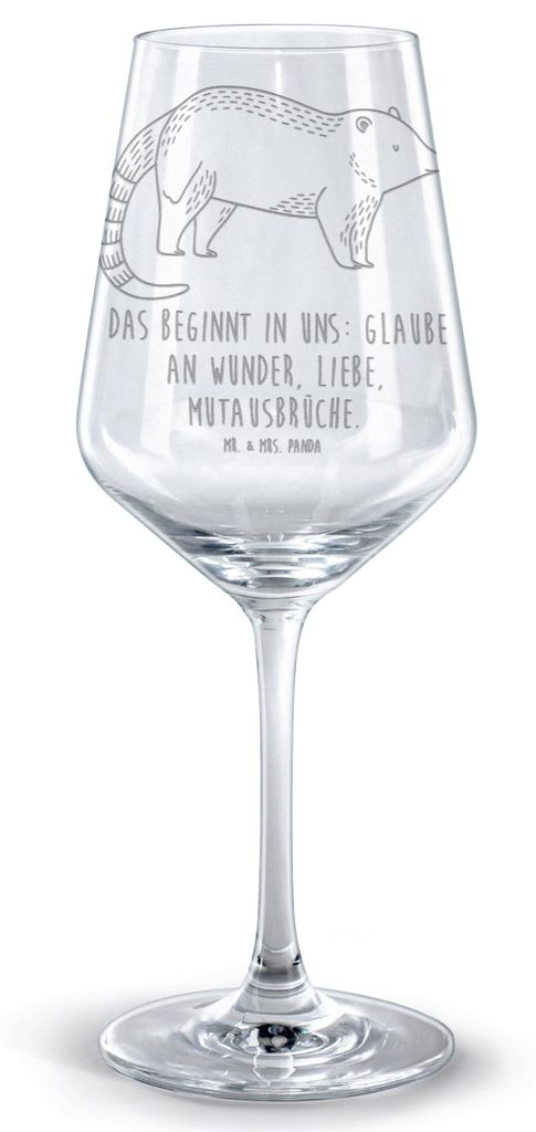 Mr. & Mrs. Panda Weinglas Nasenbär - Transparent - Geschenk, Rüsselbär, graviertes, graviert, Bär, Kelch, glas für rotwein, Lustige Sprüche, ...