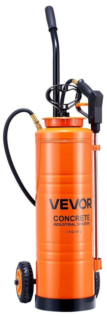 Industrial Sprayer, 17L Large Capacity, Stainless Steel Concrete Sprayer with Ergonomic Handle & Removable Cart, 1.2 m & 3 m Hose, Concrete Sealer ...