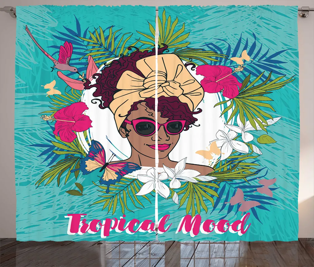 ABAKUHAUS Afro Girl Rideau Rustique Tropical 280x225cm Turquoise Magenta