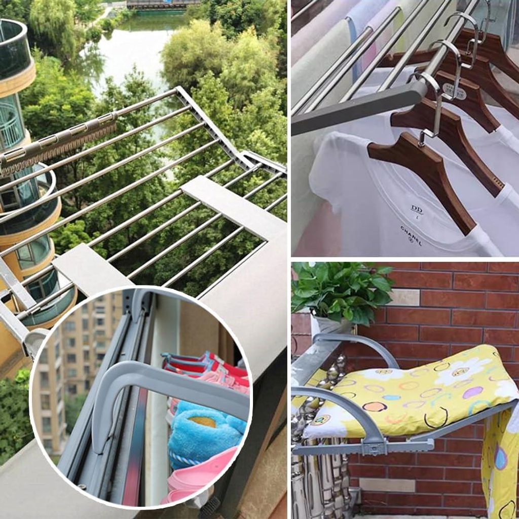 1 Stück graues faltbares hängendes Trockenregal für Balkon - Wäschetrockner Heizkörper - Handtuchhalter Platzsparer für Kleidung, Handtücher...