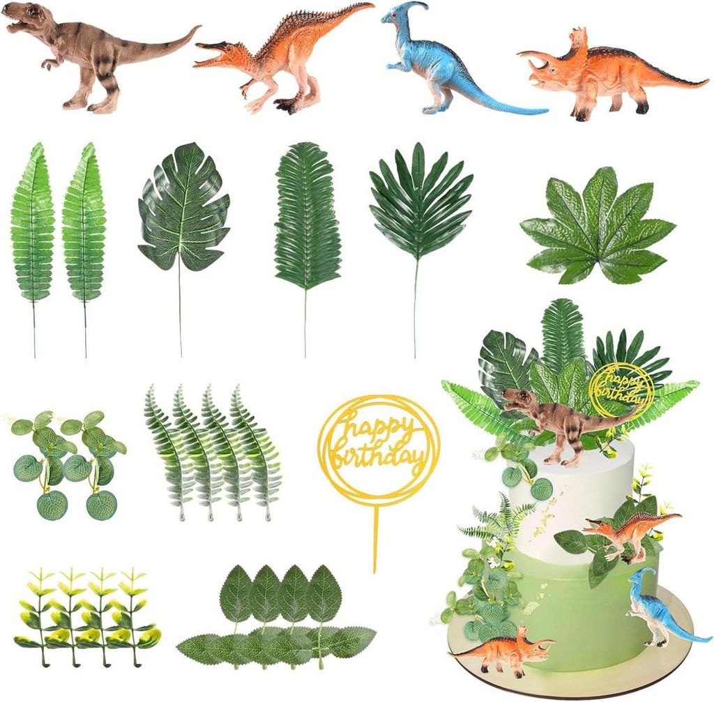 Decorazione Torta Dinosauro Compleanno - Set Topper Dinosauri Con Feste E Striscione