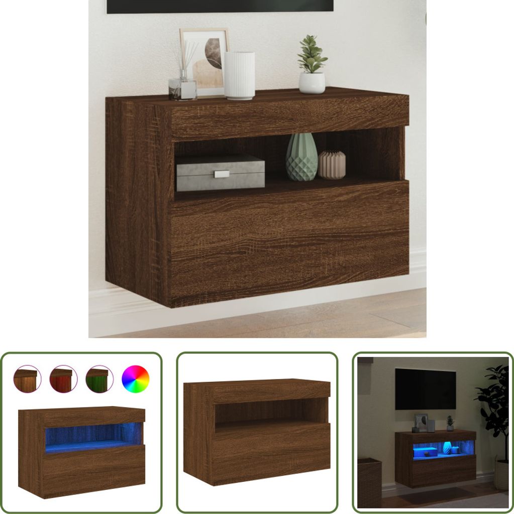 The Living Store TV-Wandschrank mit LED-Leuchten Braun Eichen-Optik 60x30x40 cm