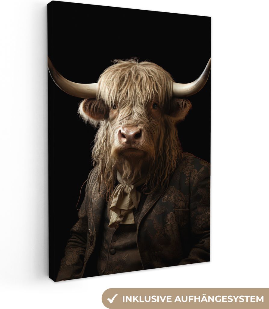 MuchoWow - Leinwandbilder - Schottischer Hochländer - Kuh - Porträt - Tier, Wandbild, Wanddeko Bilder Wohnzimmer, 60x90 cm