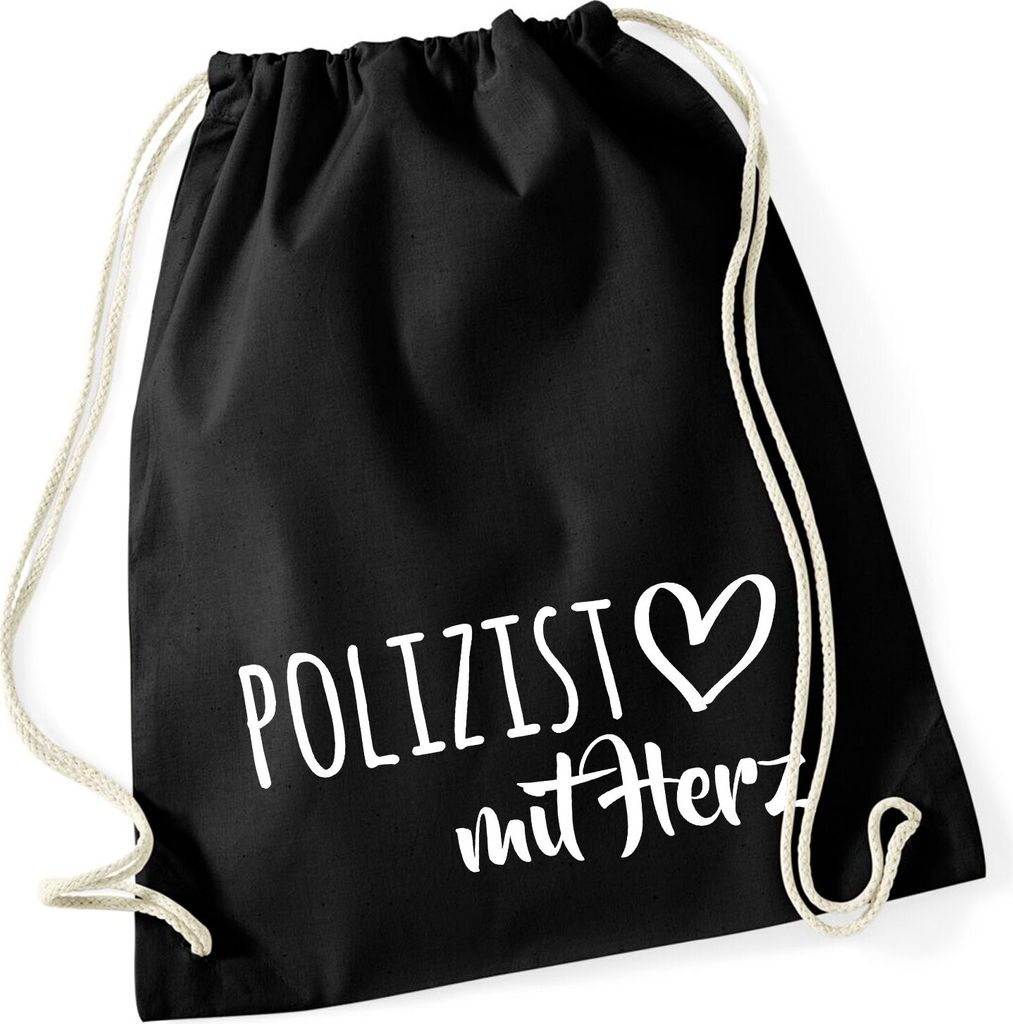 Huuraa Turnbeutel Polizist mit Herz 12 Liter Black Produktbild 