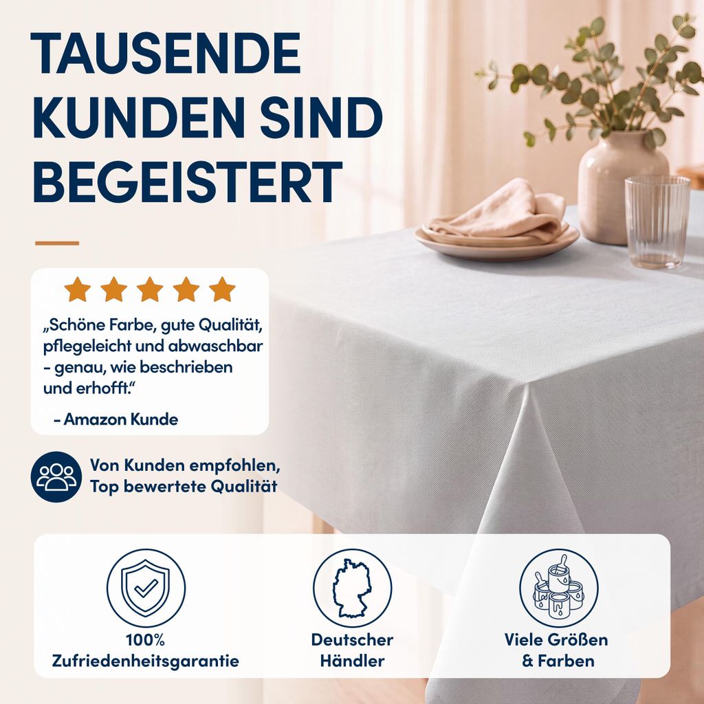 Leinen Tischdecke 90x90cm eckig weiss Tischdecken