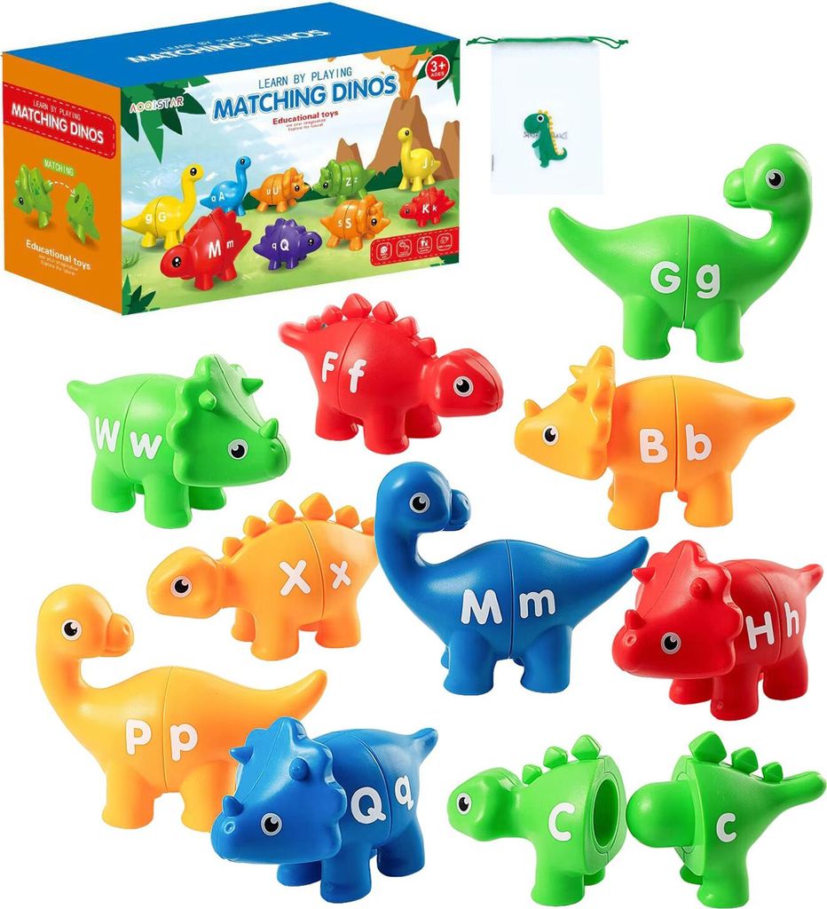 ASKSA Matching Letters Feinmotorik Spielzeug, 26 PCS Double-Sided ABC Dinosaurier Alphabet Spiel mit Grossbuchstaben Kleinbuchstaben, Vorschule pae...