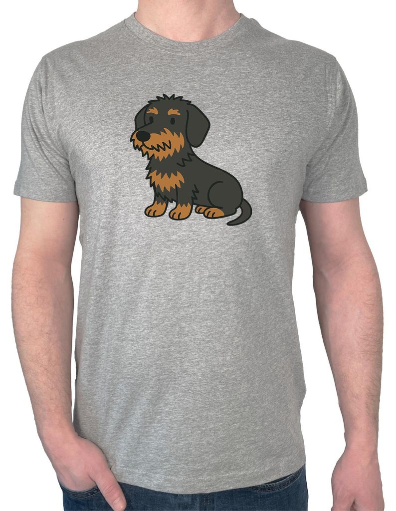 Huuraa Herren T-Shirt Rauhaar Dackel Sausage Dog Comic XXL Sport Grey Bio Baumwolle Fairtrade Herrenshirt Geschenkidee