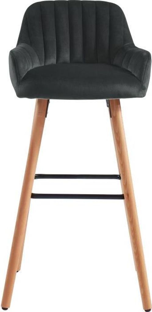 ELEANA Barhocker - Velours und Metall Holzimitation - Farbe schwarz