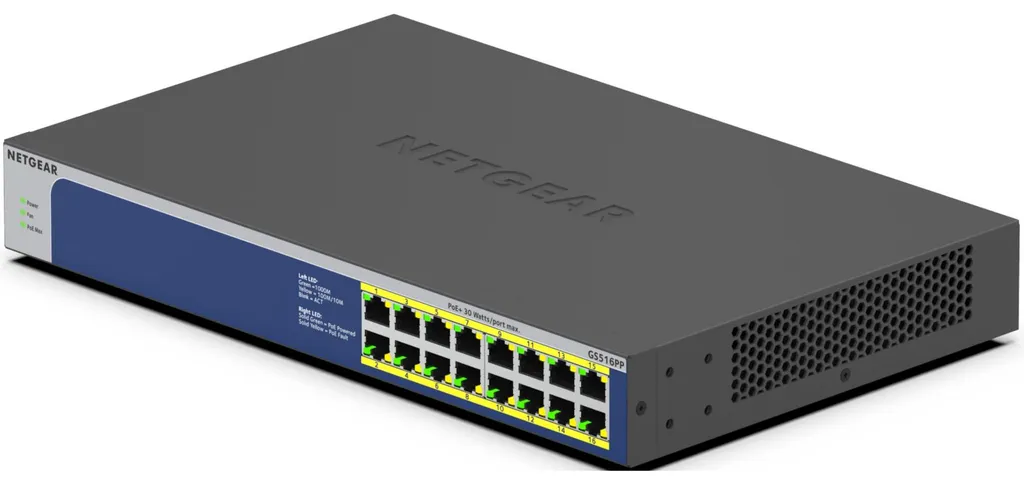 Switch Ethernet 16 ports PoE+ NETGEAR GS516PP idéal pour vidéosurveillance