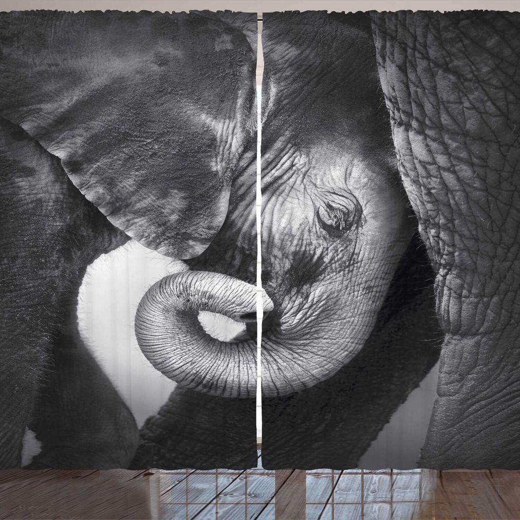 ARANDE Elefant Gardine, Baby Elefant, Der Komfort Gegen Mutter Einfarbiges Kunst Porträt Sucht, 280 x 225 cm, Charcoal Grey Pale Grau