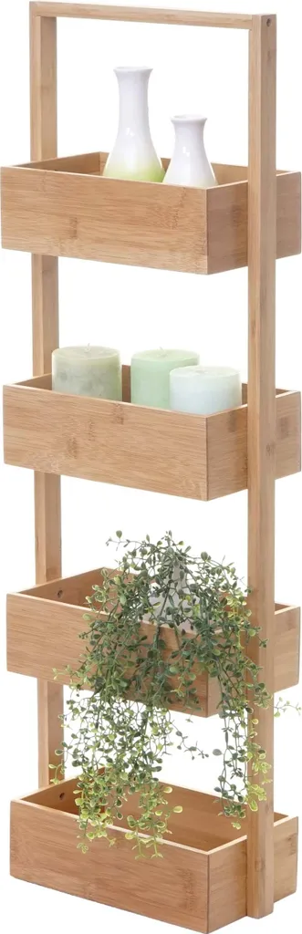 Scaffale Salvaspazio Bambù HWC-B78 88x28x15cm | Arredo Moderno 4 Cesti