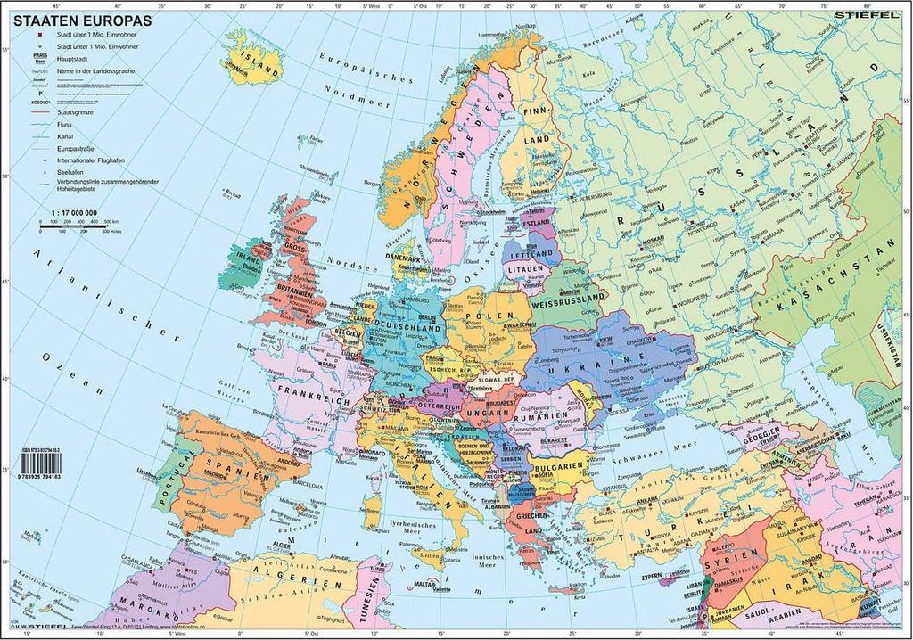 Staaten Europas Handkarte laminiert Produktbild 