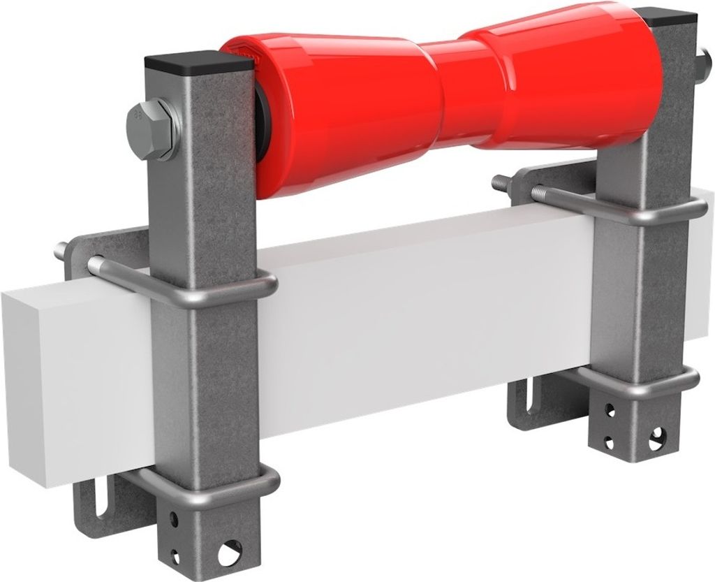 Polyurethan Kielrolle mit Stützen Sliprolle Bootstrailer Sliphilfe verzinkt SUPROD, B=250, L=250 mm, rot