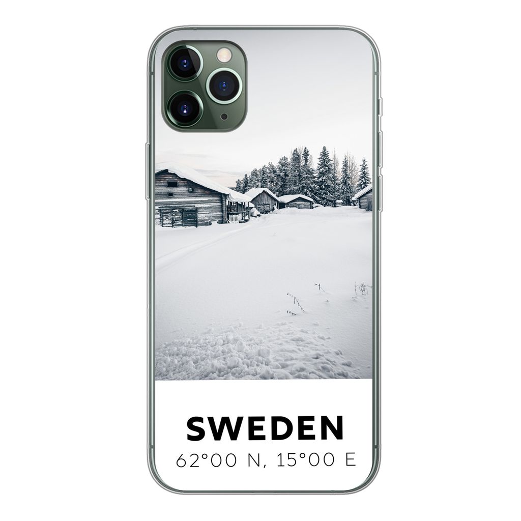 MuchoWow Handyhülle Schutzhülle Hülle für iPhone 11 Pro Max Schweden - Schnee - Bäume Silikon Softcase Handy Hülle - Schutz