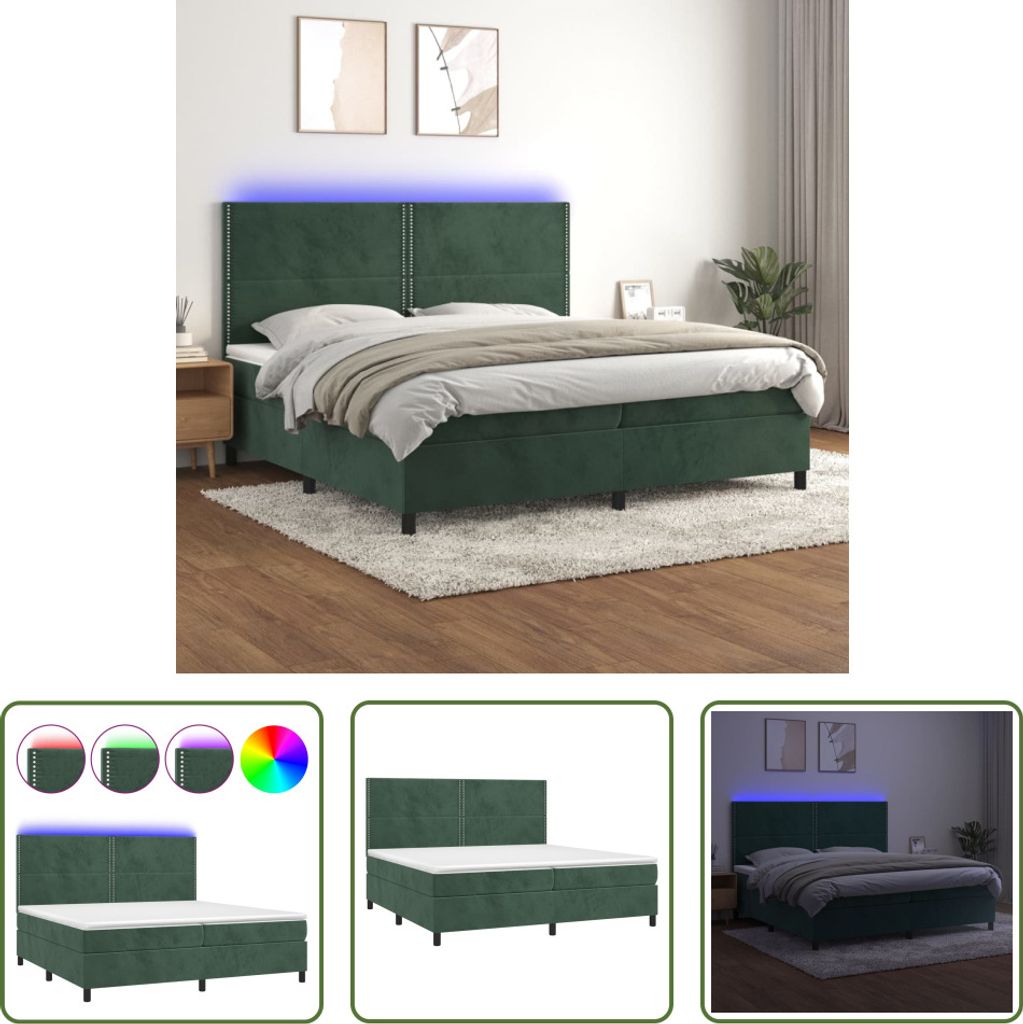 The Living Store Boxspringbett mit Matratze & LED Dunkelgrün 200x200 cm Samt