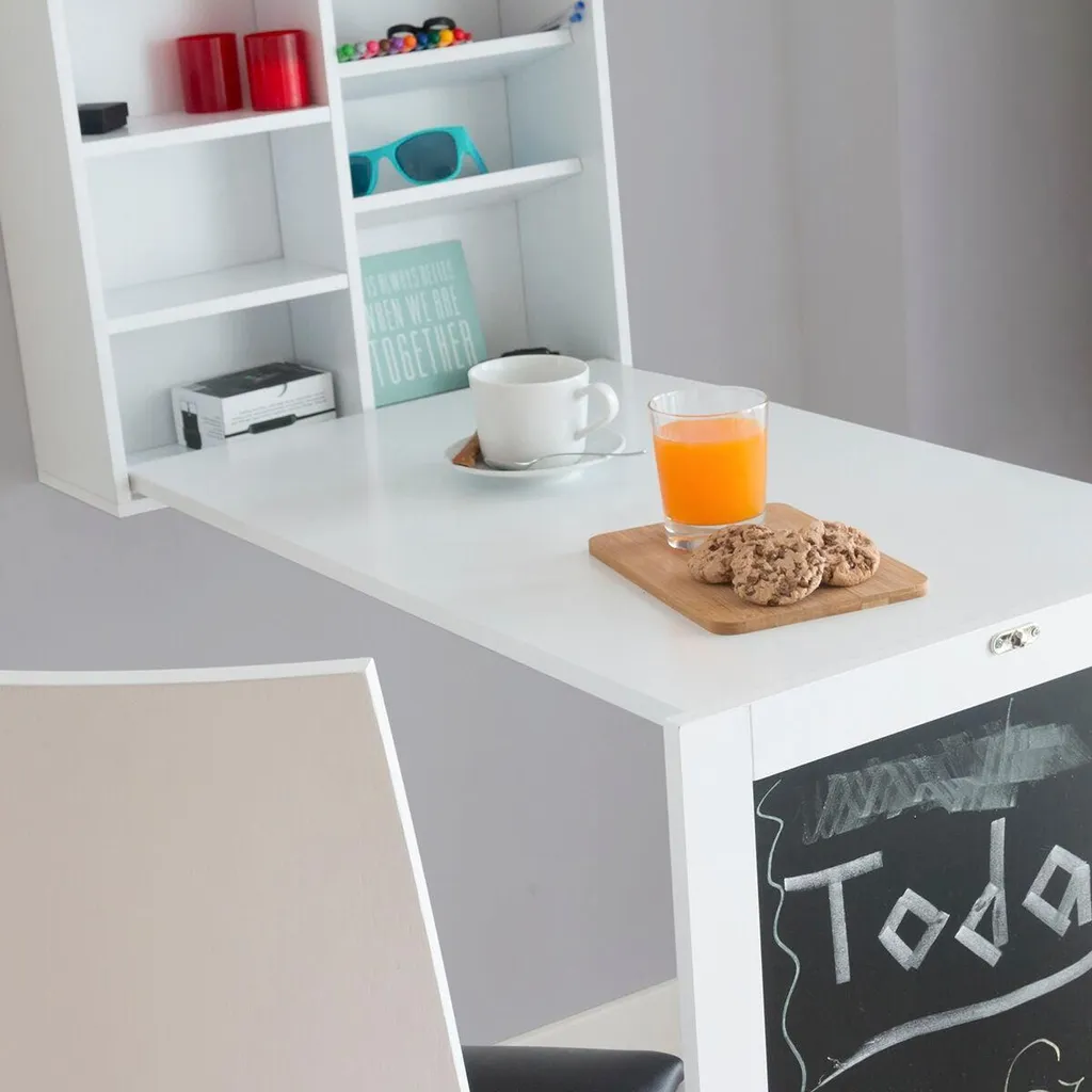 Table murale rabattable blanche - Bureau suspendu compact pour studio - 8