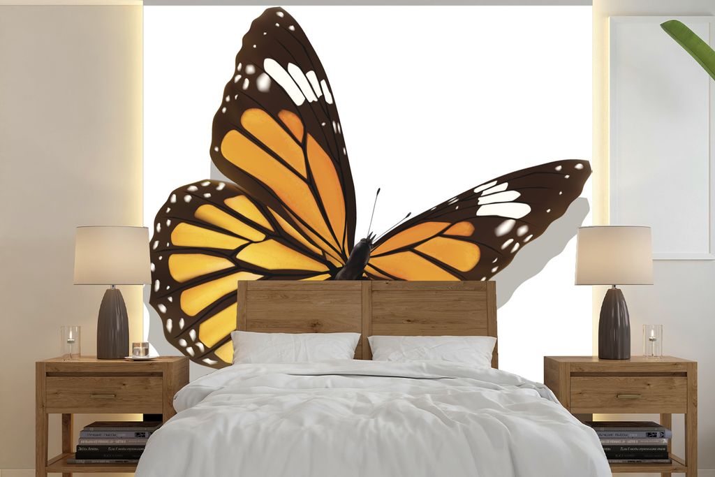 MuchoWow Fototapete für Wohnzimmer oder Schlafzimmer Wandtapete Vinyl Motivtapete Eine Illustration eines Tigerfalters - 260x260 cm - Papiertapeten
