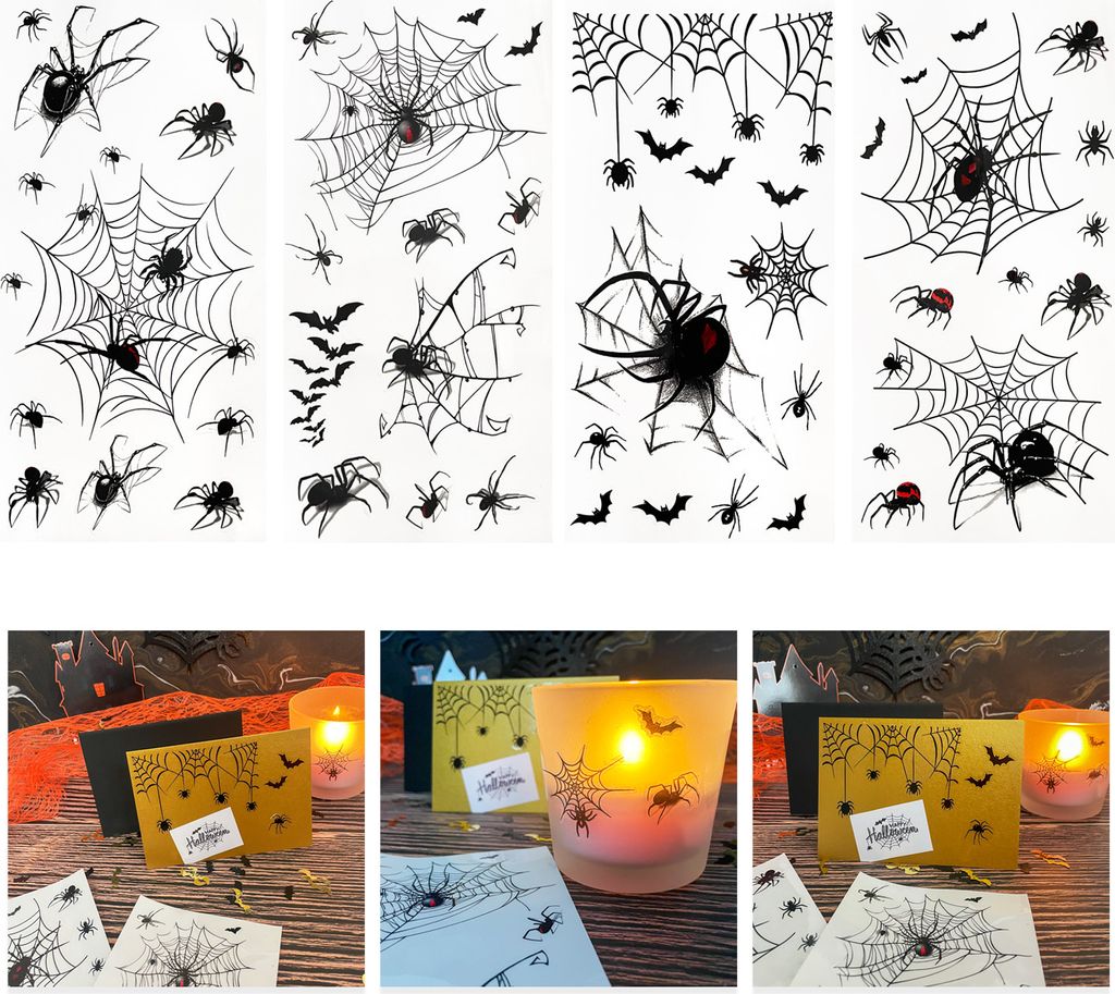 Oblique Unique Sticker Set Spinnen mit Spinnennetz Produktbild 