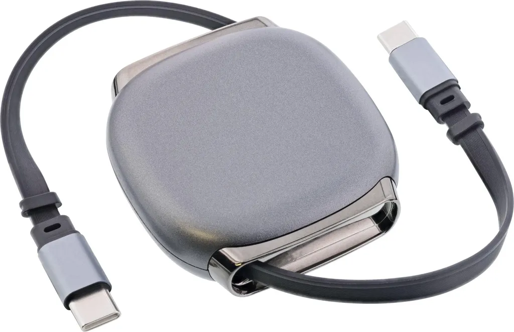 Câble de Charge USB-C Rétractable 100W - Enrouleur Compact 0,80m Noir