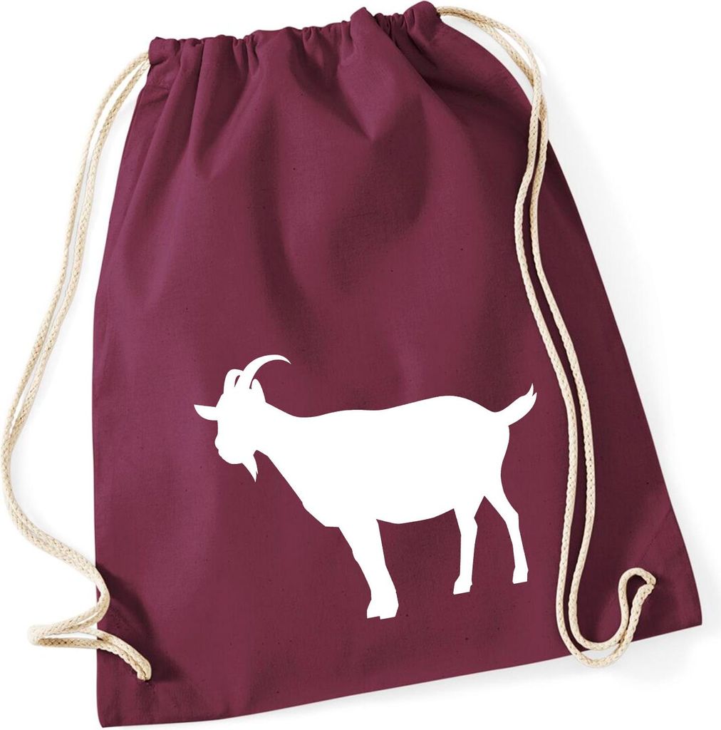 Huuraa Turnbeutel Ziege Silhouette 12 Liter Burgundy Baumwolle Rucksack Geschenkidee