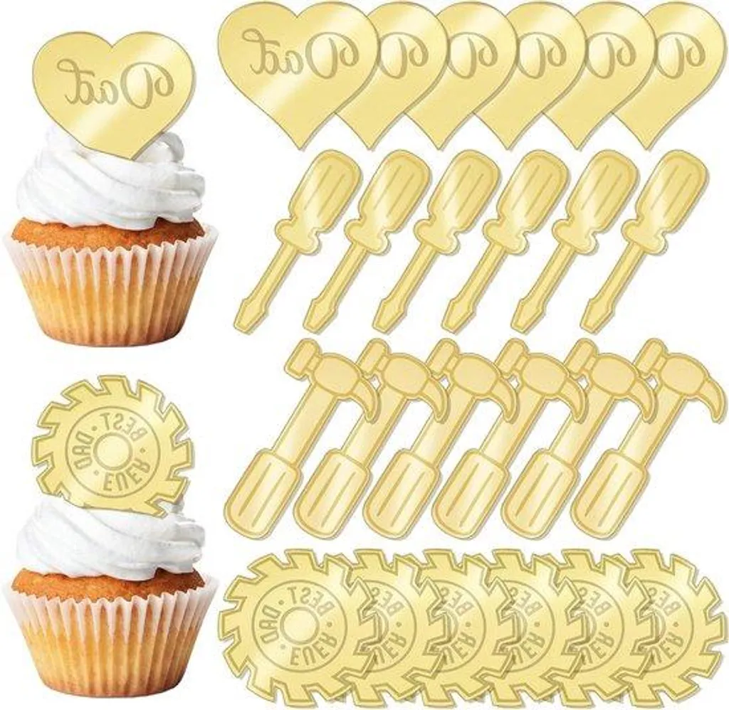 Décoration Gâteau Fête des Pères 40 Pièces en Acrylique Doré Réfléchissant