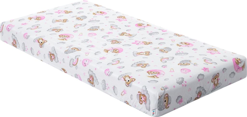 PillowPrim Hypoallergen Kinderbettlaken aus Baumwolle mit Gummizug für Matratzen 140x70 cm für 10 cm dicke Weiß mit Schlafender Bär