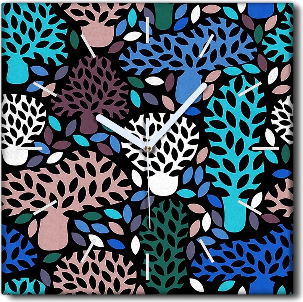 Coloray Uhr auf Leinwand 30x30 cm Wand Uhr Dekoration Wohnzimmer Segeltuch weiße Zeiger -Kunst Abstraktion Bäume