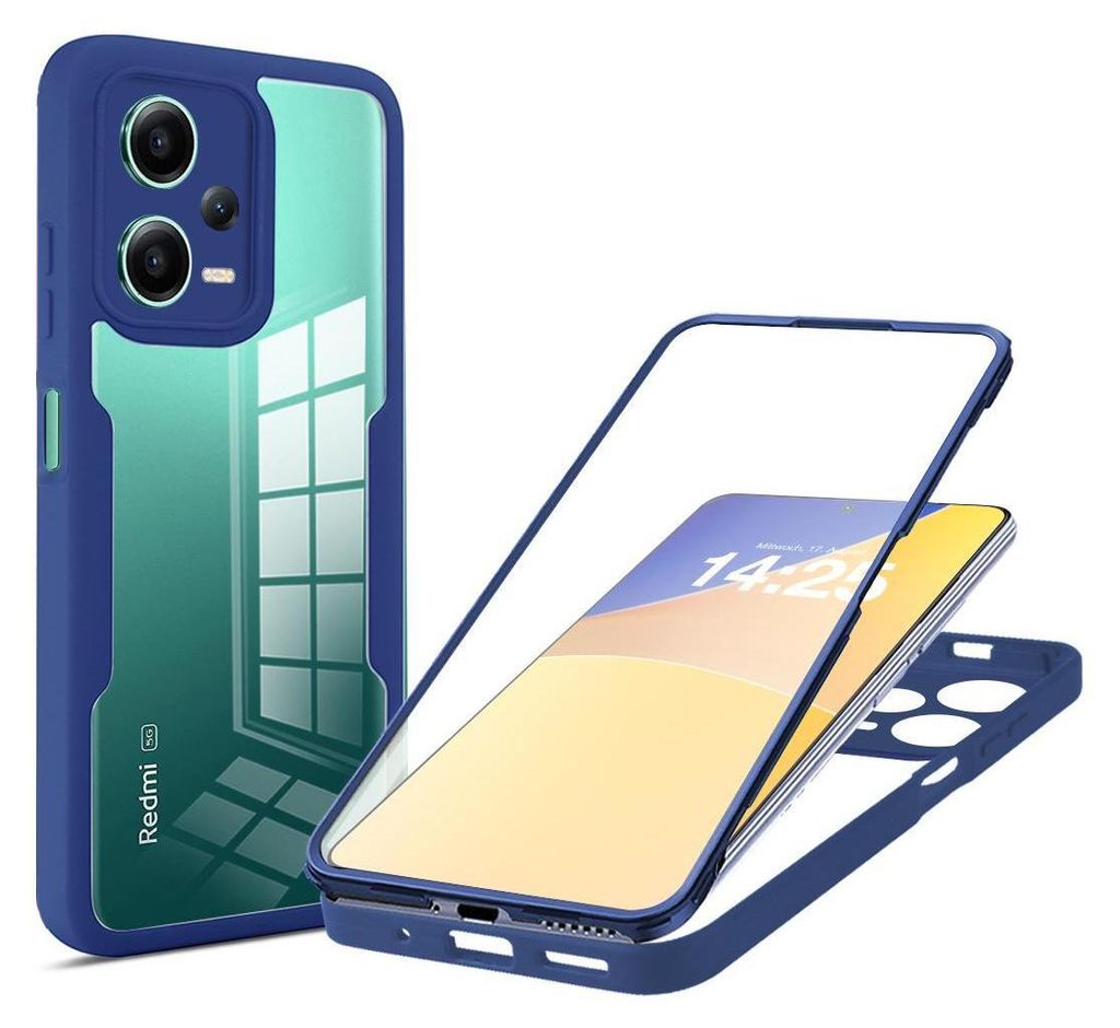 360 Grad Handyhülle für Xiaomi Redmi Note 12 Pro+ 5G Full Cover Rundum Schutz Farbe: Blau