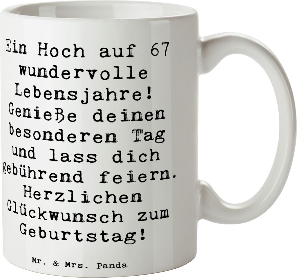 Mr. & Mrs. Panda Tasse Spruch 67. Geburtstag - Weiß - Geschenk, Trinkbecher, Pott, Kaffeetasse, Karte, Keramikbecher, Becher, Alter, Geburtstagsfr...